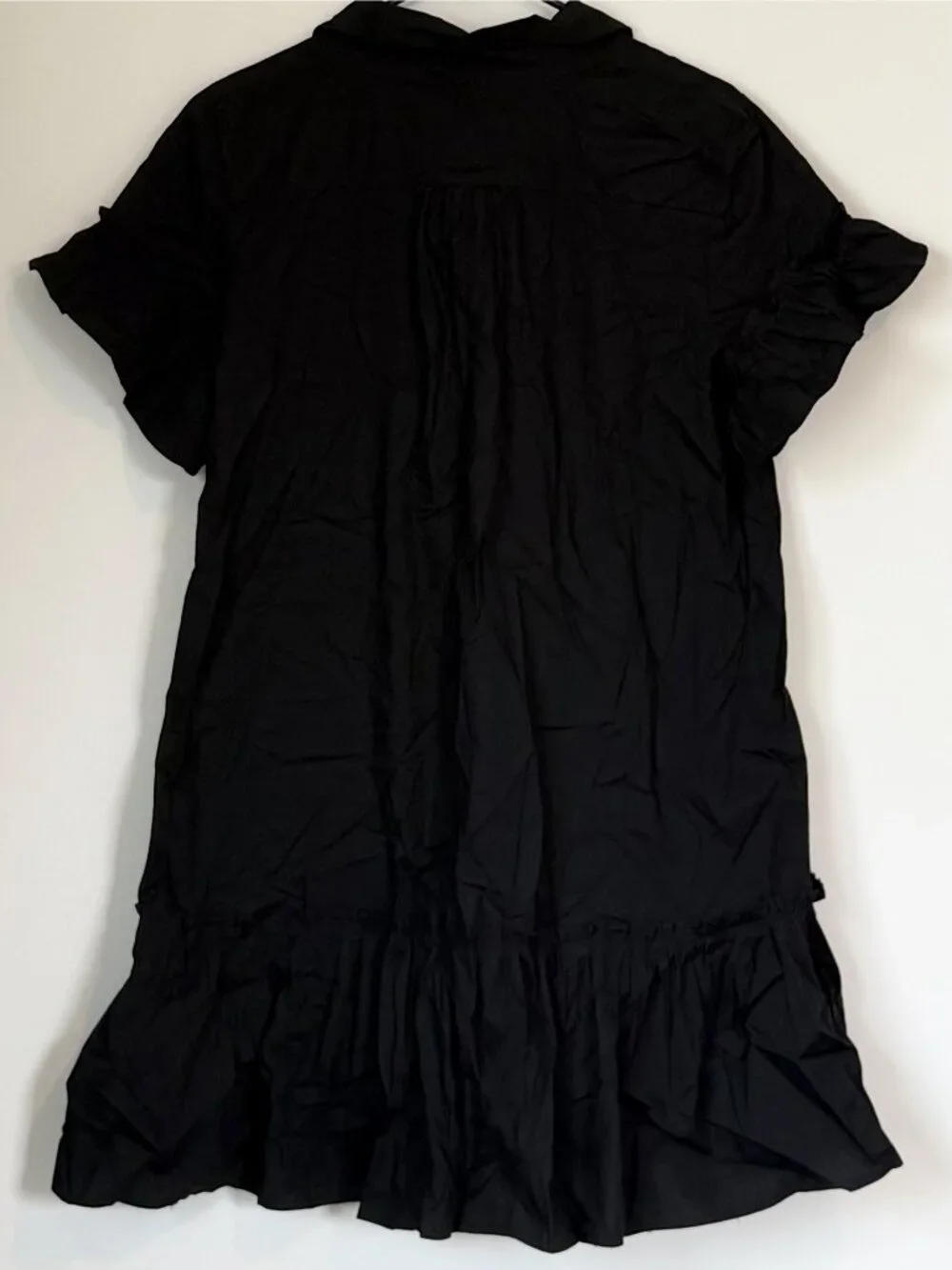 NWT J.Crew Black Ruffle Sleeve Mini Shirt Dress - Size: 12